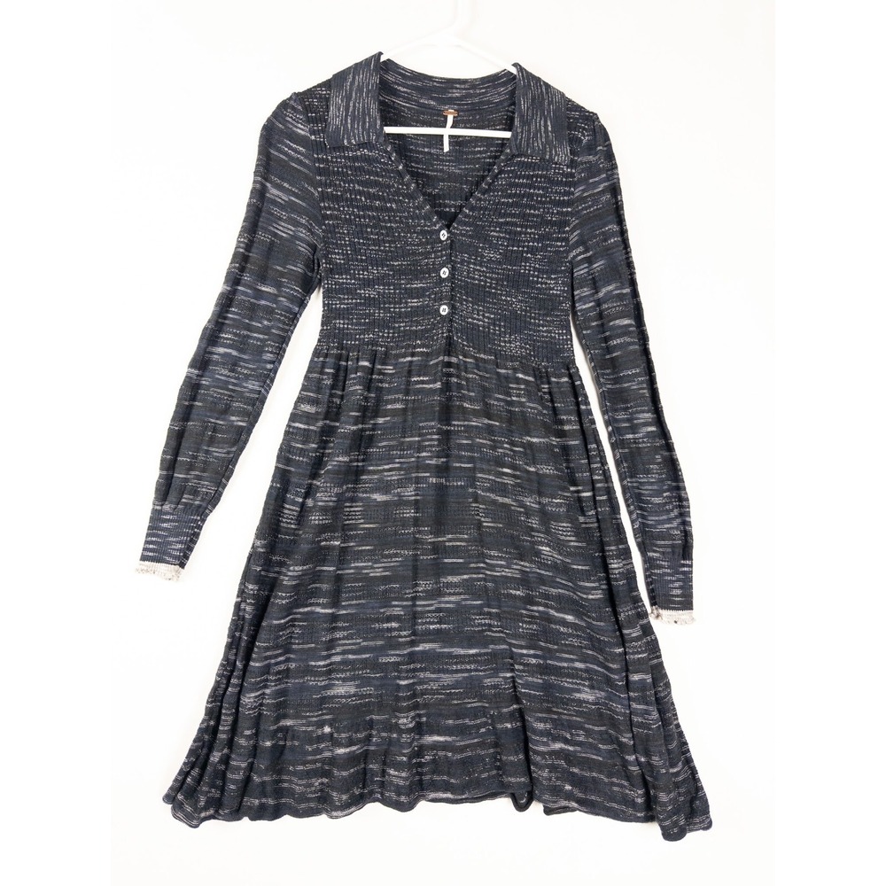 Free People Sweater Dress Small Womens Boho Ruffle Flare V Neck Rayon Blend Knit